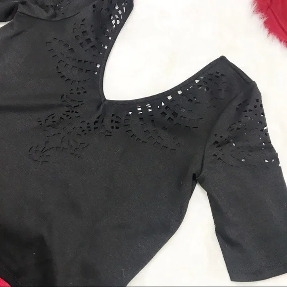 Kimchi Blue Laser Cut Black Crop Top - Picture 4 of 6